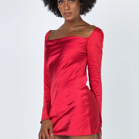 New- Princess Polly Satin Mini Dress * Color Red - Picture 4 of 12